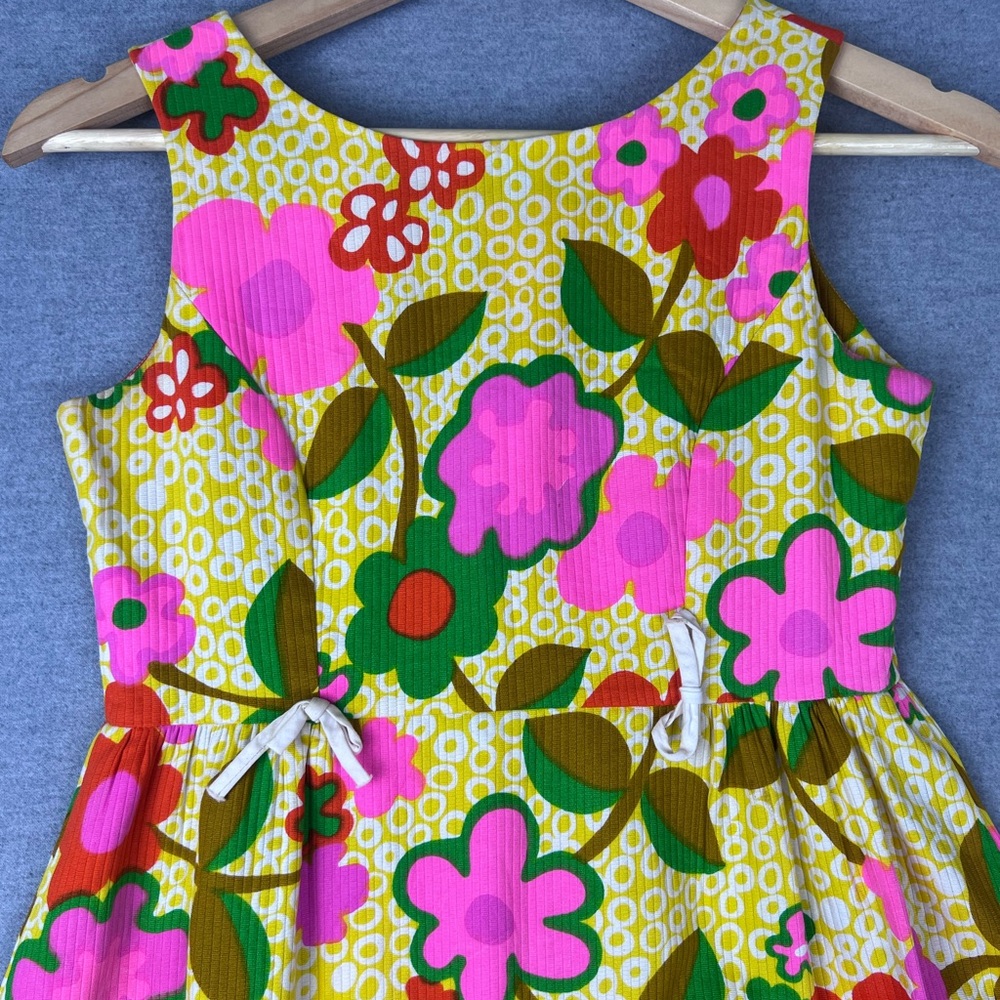 Vintage Young Hawaii Honolulu Floral Maxi Dress Barkcloth Pink Yellow Orange 14